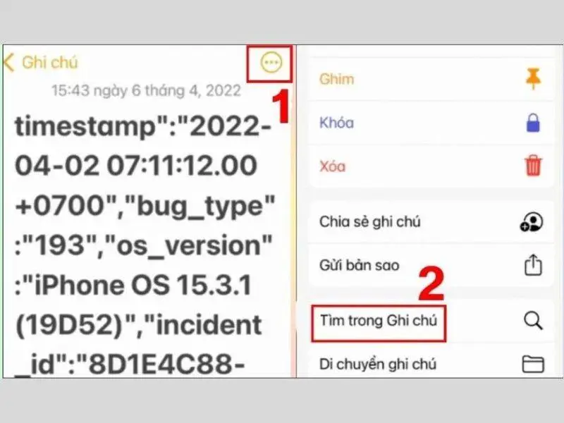 Sao chép vào ứng dụng ghi chú để tìm