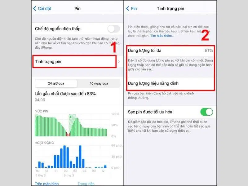 Kiểm tra dung lượng tối đa còn lại của Pin