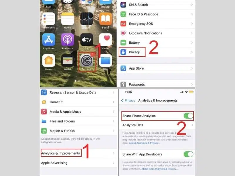 Bật chia sẻ phân tích dữ liệu để nhận thông tin của iPhone