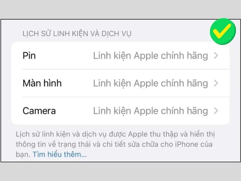 Hiển thị linh kiện chính hãng Apple